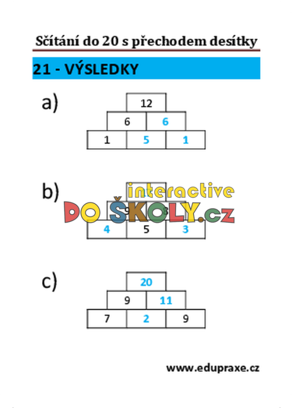 Sčítání do 20 s přechodem desítky