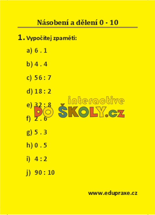 Násobení a dělení 0 - 10