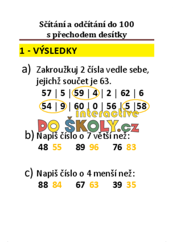 Sčítání a odčítání do 100 s přechodem desítky
