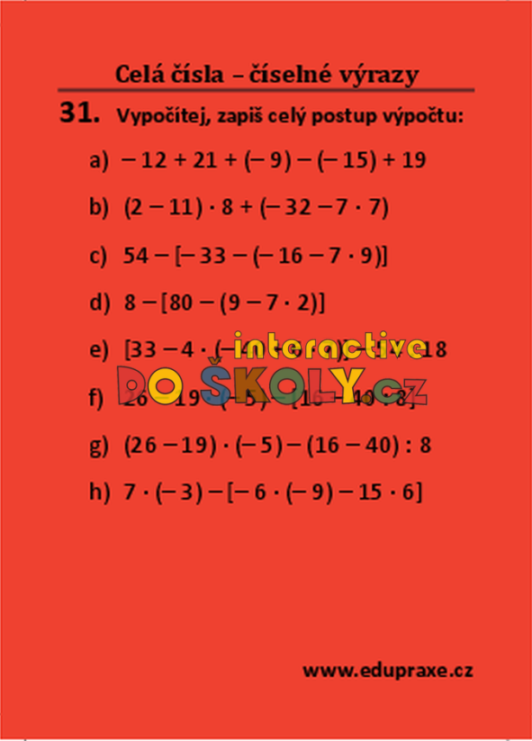 Celá čísla – číselné výrazy