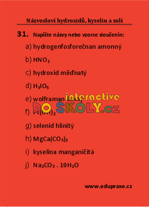 Názvosloví hydroxidů, kyselin a solí