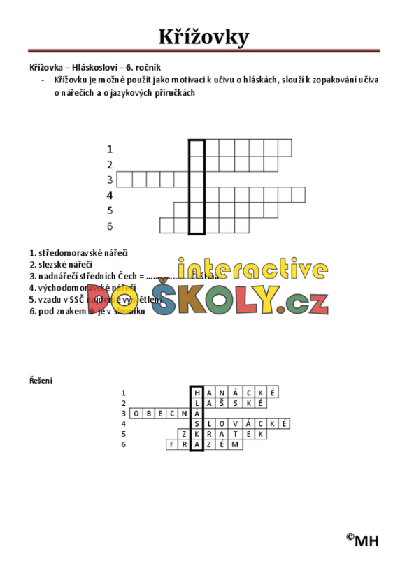 Soubor motivačních a opakovacích křížovek od 6. do 9. ročníku