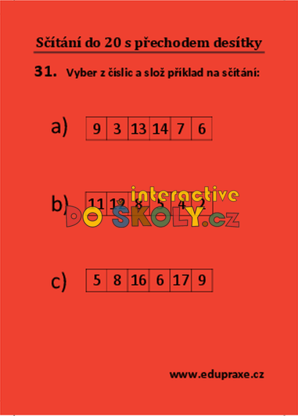 Sčítání do 20 s přechodem desítky